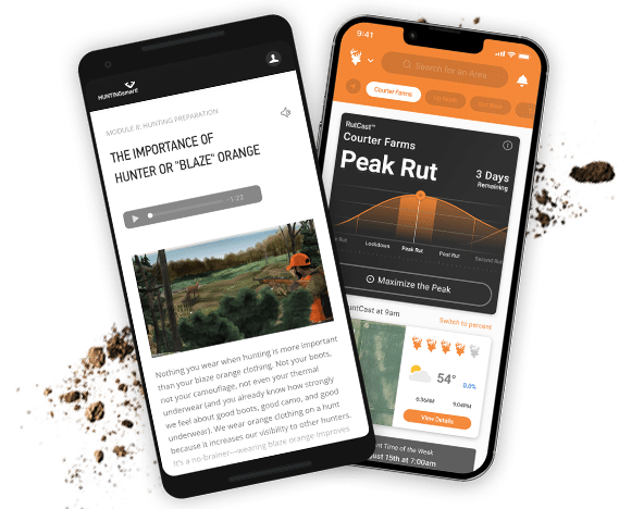 Phones displaying HUNTINGsmart! course and HuntWise App